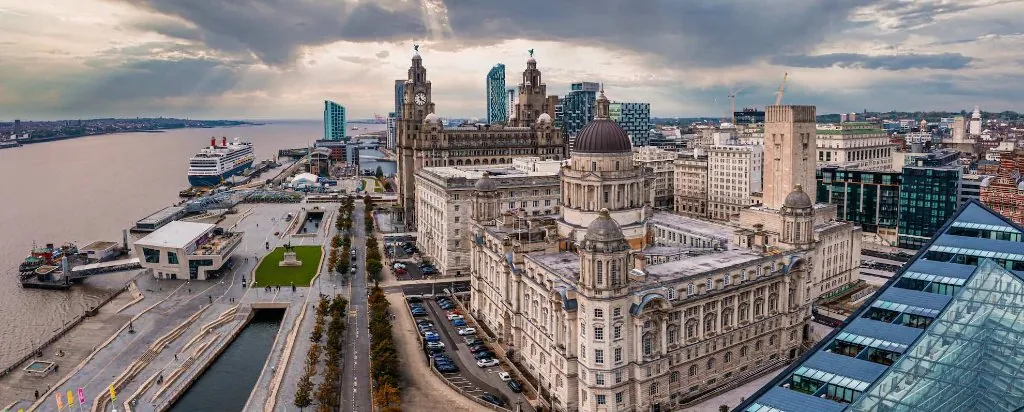 Liverpool waterfront skyline with the Royal Liver Building